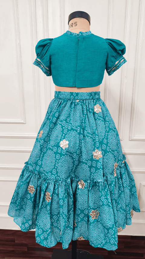 Pre-Order: Rama Green Bandhej Ghaghra