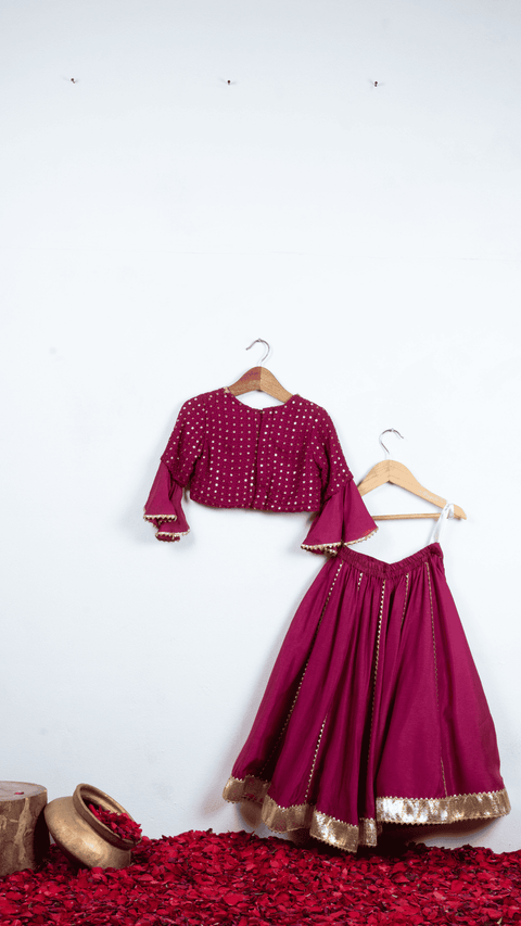 Pre-Order: Wine Thread Embroidered and Gota Lace Detailed Ghaghra