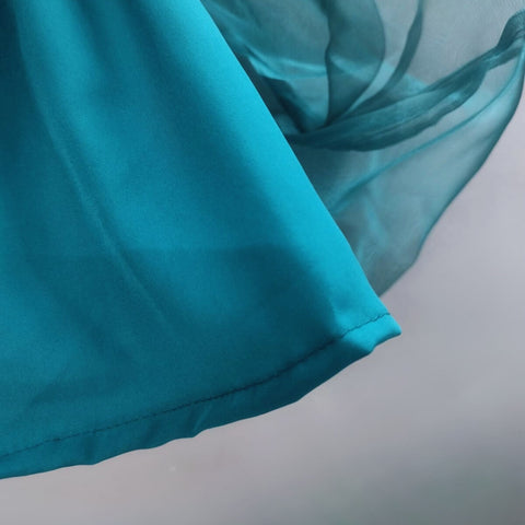 Pre-Order: Teal Blue Dress with Organza Flower Enhanced Shoulder and Ghera
