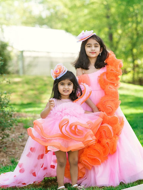 Pre-Order: Orange Pink Falling Petals Dress