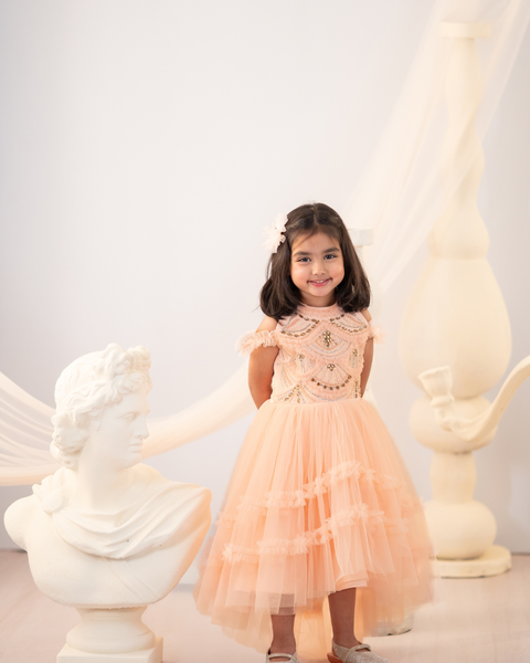 Pre-Order: Peach Esmeralda high-low gown