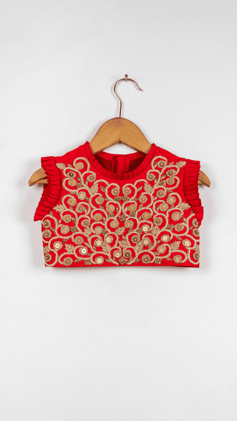 Pre-Order: Red Dori Embroidered Top with Palazzo