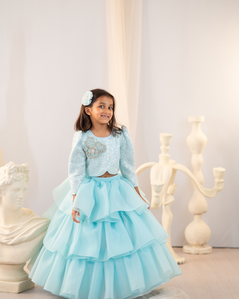 Pre-Order: Blue Layered Lehenga