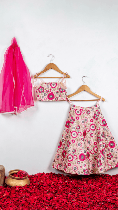 Pre-Order: Peach floral emroidered Ghaghra