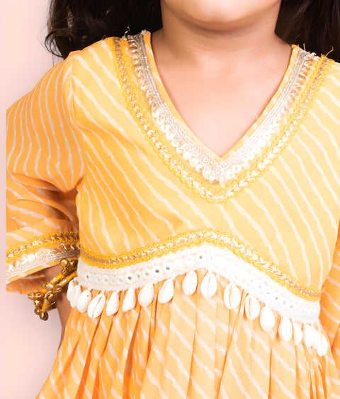 Pre-Order: Yellow Bhandhej Peplum Kurti with Sharara