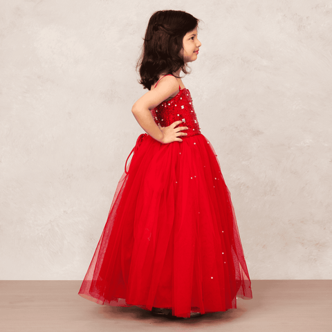 Pre-Order: Glamorous red gown with crystal embellishments