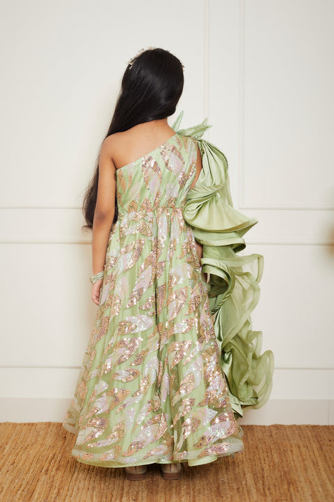 Pre-Order: Green Sequence Embroidery Jumpsuit