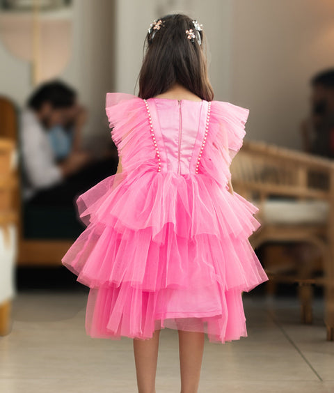 Pre-Order - Pink Net Frock  for Girls