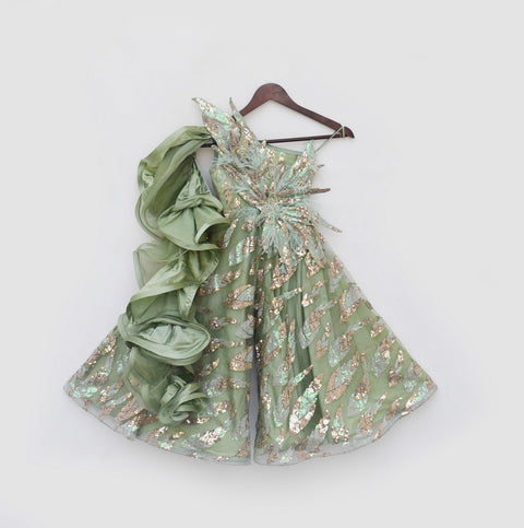 Pre-Order: Green Sequence Embroidery Jumpsuit