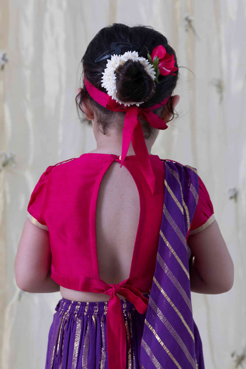 Girl Cotton Silk Blend Sleeveless Lehenga Set - Purple