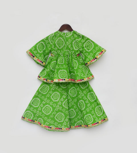 Pre Order: Green Bandhaj Kurti Sharara