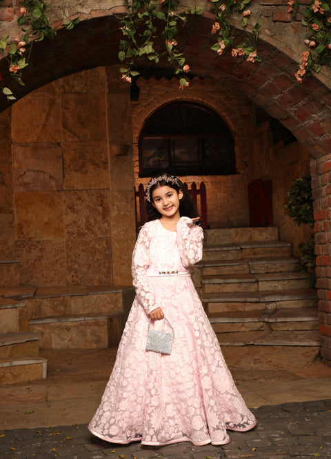 Pre Order: Baby Pink Embroidered Anarkali