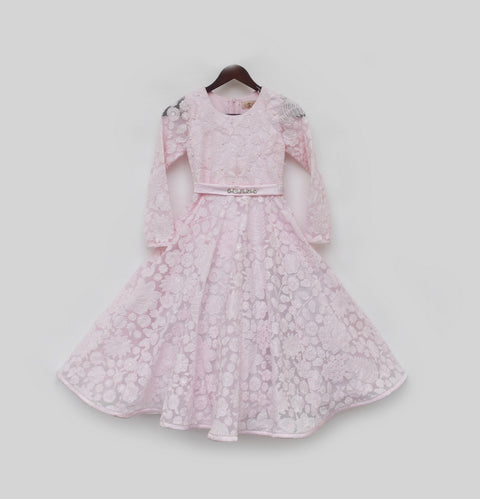 Pre Order: Baby Pink Embroidered Anarkali