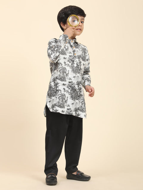 Pre-Order: Wildlife Print Pure Linen Kurta  and Premium Cotton Pajama Set