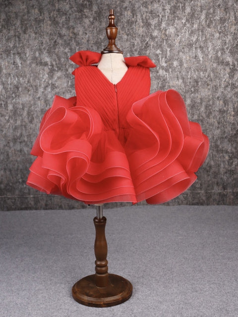 Pre-Order: Stylish Ruffle Net Red Dress
