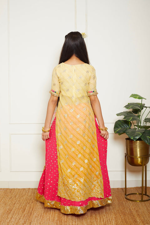 Pre Order: Yellow Bandhaj Kurti with Crinkle Skirt