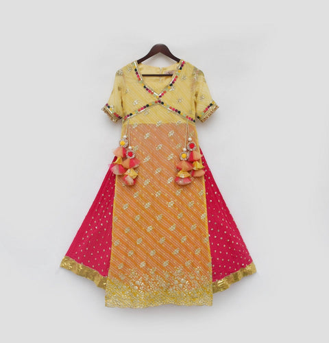 Pre Order: Yellow Bandhaj Kurti with Crinkle Skirt