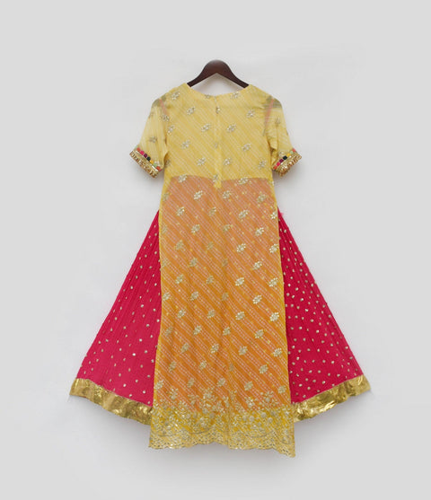Pre Order: Yellow Bandhaj Kurti with Crinkle Skirt