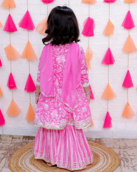 Aatya Kiids Pink Lace Embellished Floral Printed Sharara Set with Dupatta.