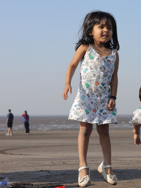 Pre-Order: Cycle Camera Bag Print Line Pure Linen Dress