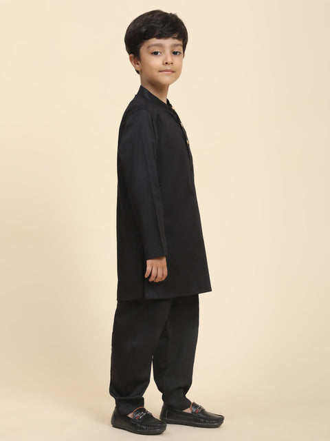 Pre-Order: Solid Black Pure Premium Cotton Kurta and  Pajama Set