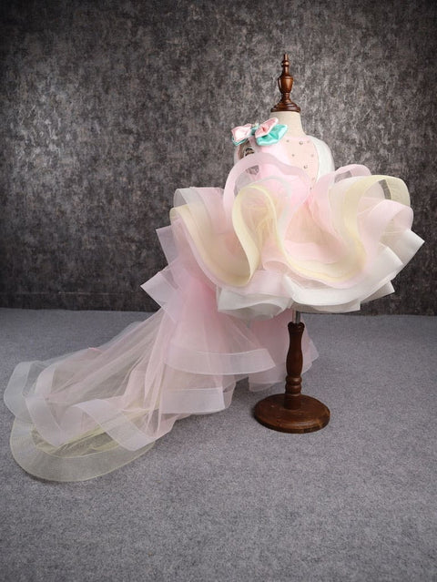 Pre-Order: Rainbow Shaded Stone Embellished Dress With Detachable Trail