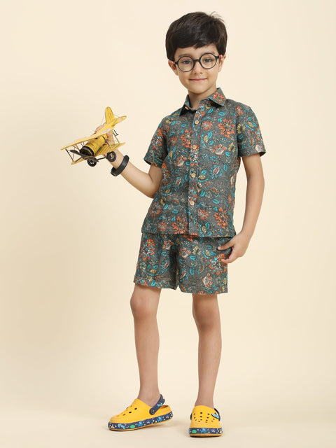 Pre-Order: Dark Flower Printed Pure Linen  Premium Co-ords