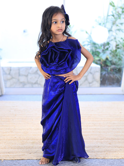 Pre-Order: Royal Blue Drape Skirt Top Set