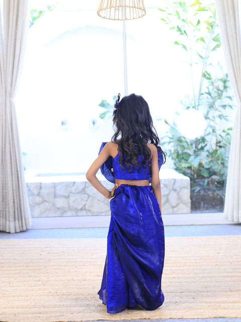 Pre-Order: Royal Blue Drape Skirt Top Set