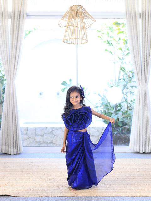 Pre-Order: Royal Blue Drape Skirt Top Set