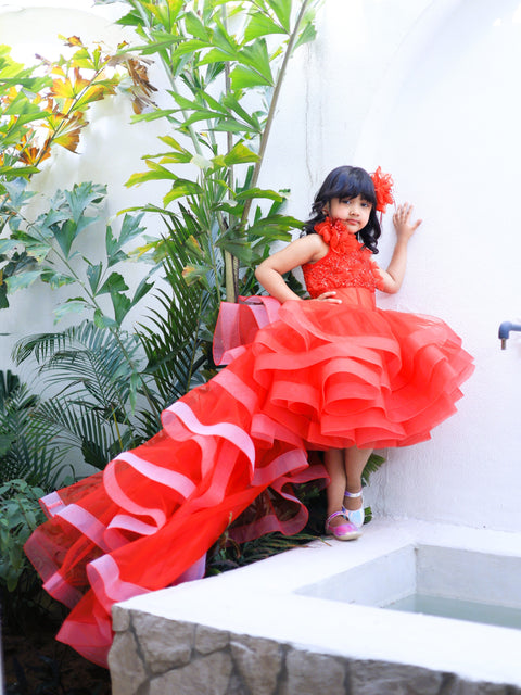 Pre-Order: Red princess dress with detachable drape