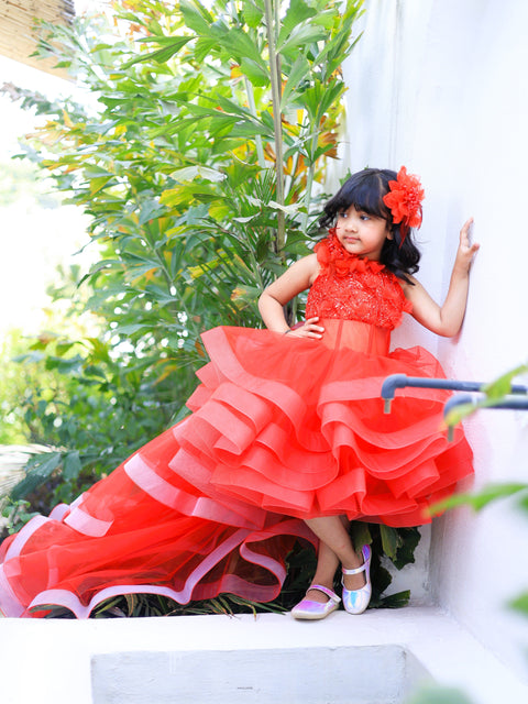 Pre-Order: Red princess dress with detachable drape