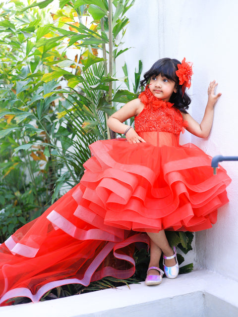 Pre-Order: Red princess dress with detachable drape
