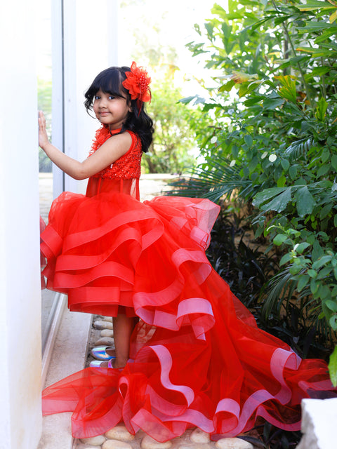 Pre-Order: Red princess dress with detachable drape