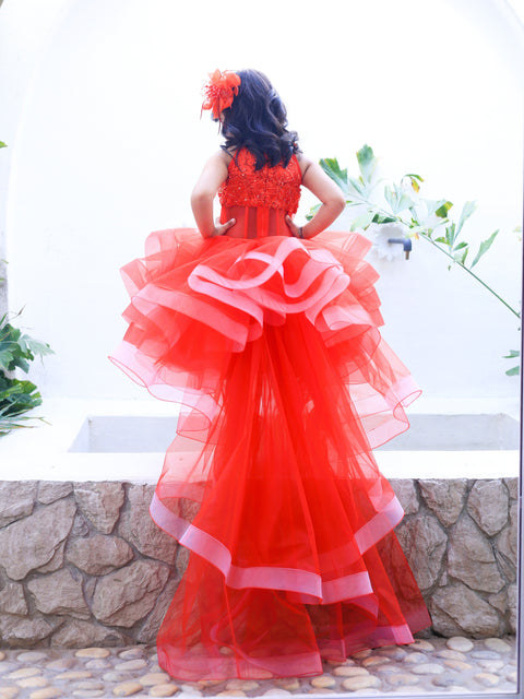 Pre-Order: Red princess dress with detachable drape