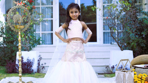 Pre-Order: Pink flared lehenga with sleeve dupatta