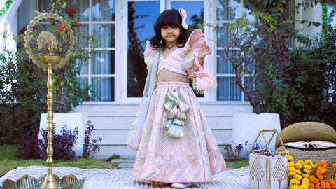 Pre-Order: Heavy embroidered Gota Lace Top and Lehenga