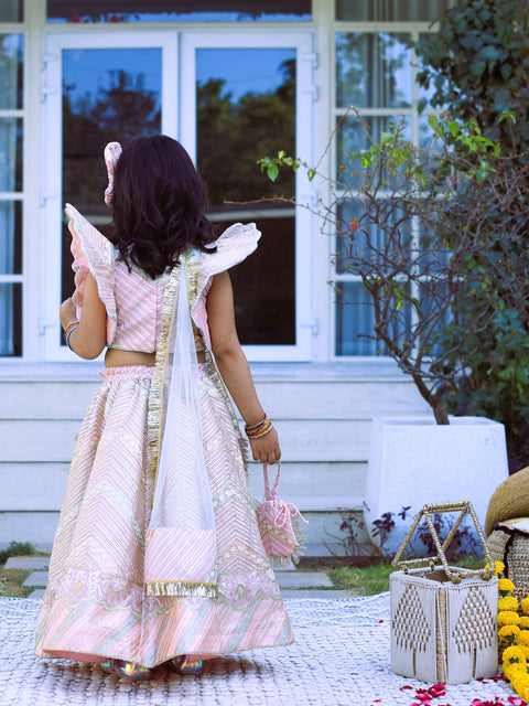 Pre-Order: Heavy embroidered Gota Lace Top and Lehenga