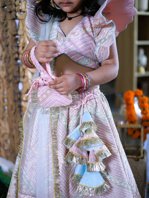 Pre-Order: Heavy embroidered Gota Lace Top and Lehenga