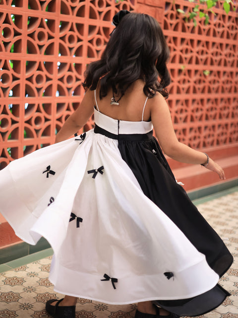 Pre-Order: Black and White bow detail high low dress