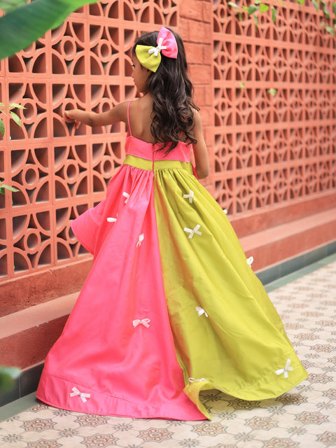 Pre-Order: Pink & Green bow detail high low dress