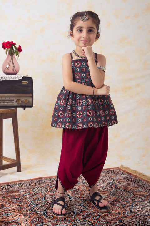 Pre-order: Girls Indie Print Cotton Co-ord Top Pant Set - Green