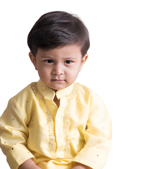 Pre-Order: Yellow Mukesh Work Kurta with Dhoti