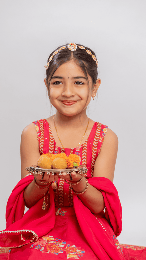 Pre-Order: RED BIG FLORAL PRINTED LEHENGA SET