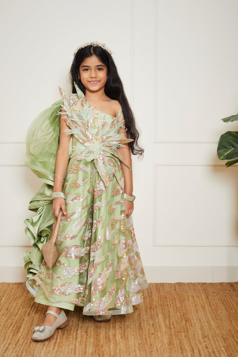 Pre-Order: Green Sequence Embroidery Jumpsuit