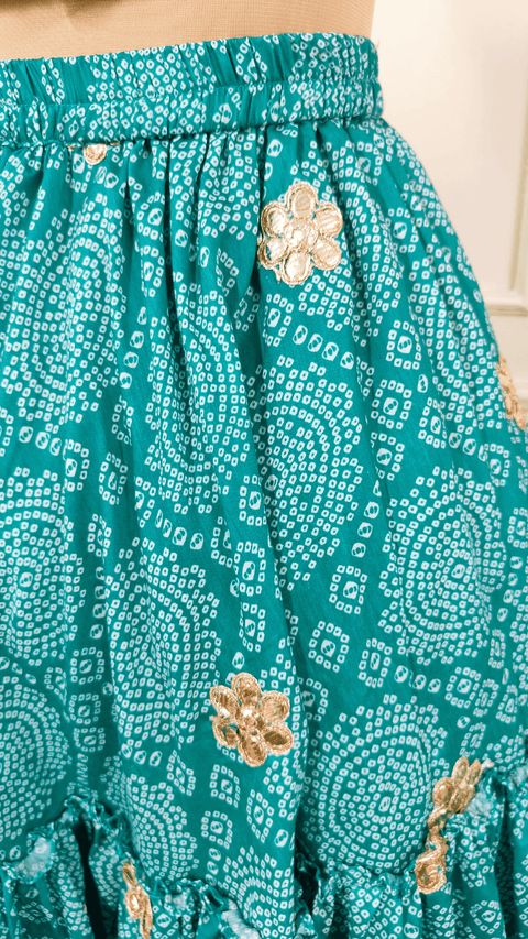 Pre-Order: Rama Green Bandhej Ghaghra