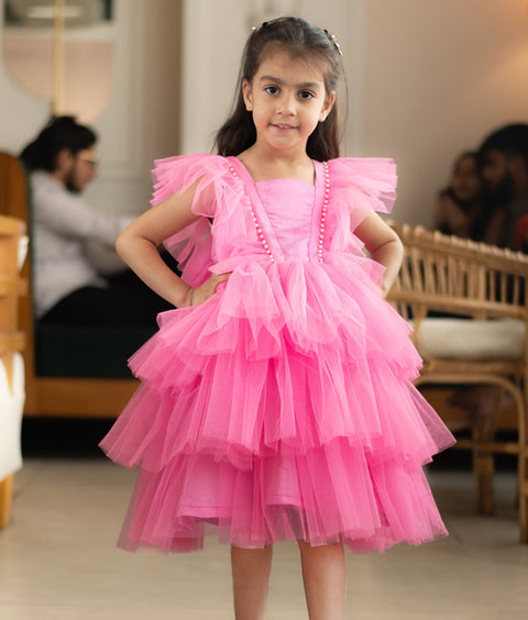 Pre-Order - Pink Net Frock  for Girls