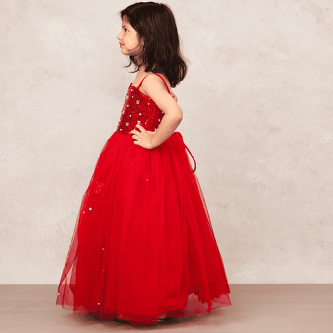 Pre-Order: Glamorous red gown with crystal embellishments