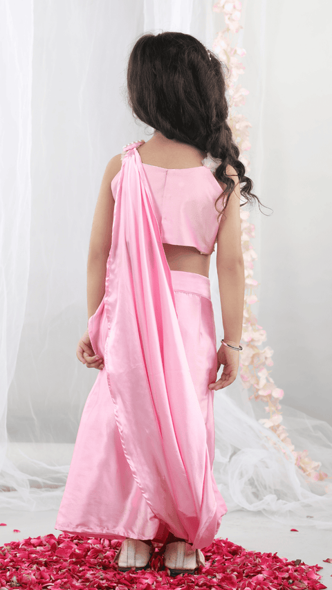 Pre-Order:Pearl embroidered   top with Dupatta and stitched Dhoti