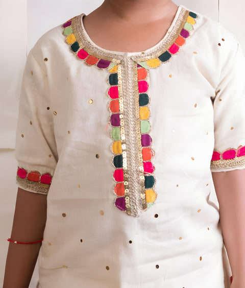 Pre-Order: Off White Mukesh Work Kurti with Sharara